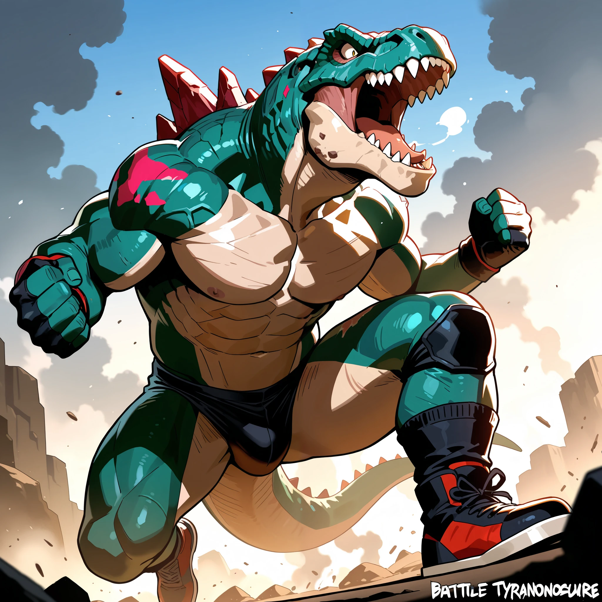 human nature, cannon, male, solitary, ((the strong，Handsome)), (dragon), Chibo，Six-pack abs，(Athletics，Track)，run，Blue shorts，Sweat:1.3，high quality, (4K,high quality, high resolution, masterpiece), cartoon,by lindong