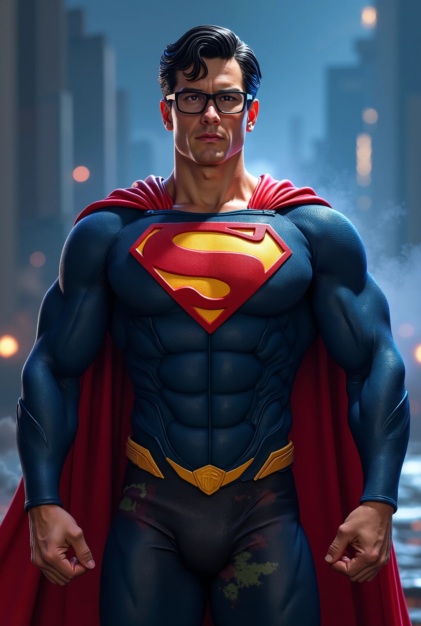 Clark Kent (strong man) is opening his black suit to reveal his Superman identity, DC Comics, Hero