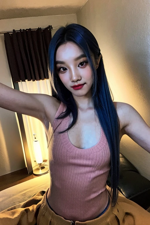 Photorealistic, High resolution, Soft light,1womanl, Solo, hips up high, (Detailed face),The tattoo, Jewelry, Current School Classrooms,On the podium,Wear a uniform、(Black flared skirt),Bigchest,low chest, Long hair、((poneyTail))、((lift up skirt))、((mix4))、((appearance々color panty abe々Colored hair))