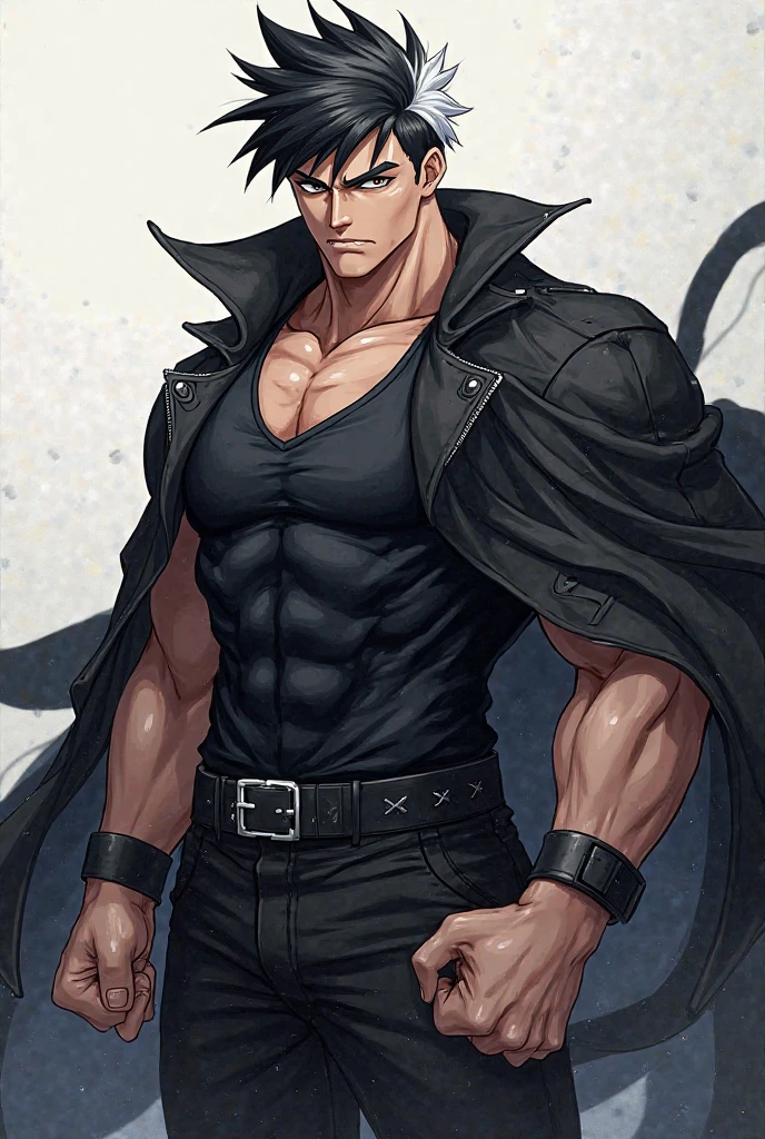 masutepiece, Best Quality, absurderes, Perfect Anatomy, 1Male in his 50s, Solo, Black hair, Eyes are brown, demon slayer uniform, M, White haori, Open jacket, Shaved head, dark-skinned male, Nihilistic men, Long pants, Chained sword, have pectoral muscles, dark tan skin