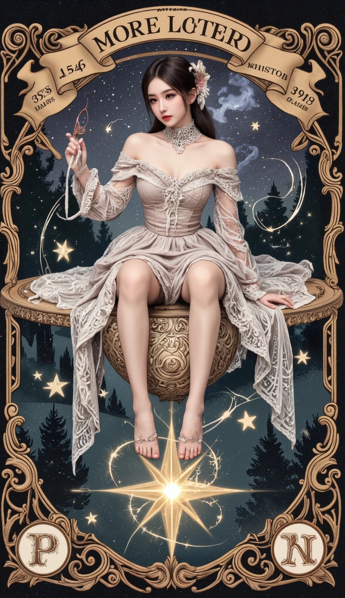 Tarot card depicting a girl riding a star Victorian-Inspired Mystique | Bold & Dramatic Home Accent | Trendy Gothic Kitsch