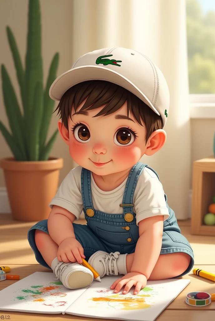 Cute Baby Chibi Anime,Male child,short hair with characteristic dark blue tips,,,Children's Clothing, Camouflage sweatshirt, Short sleeve, T-shirt, Top, Camouflage pants, Short, Cool, Sports,Royal Botanic Gardens