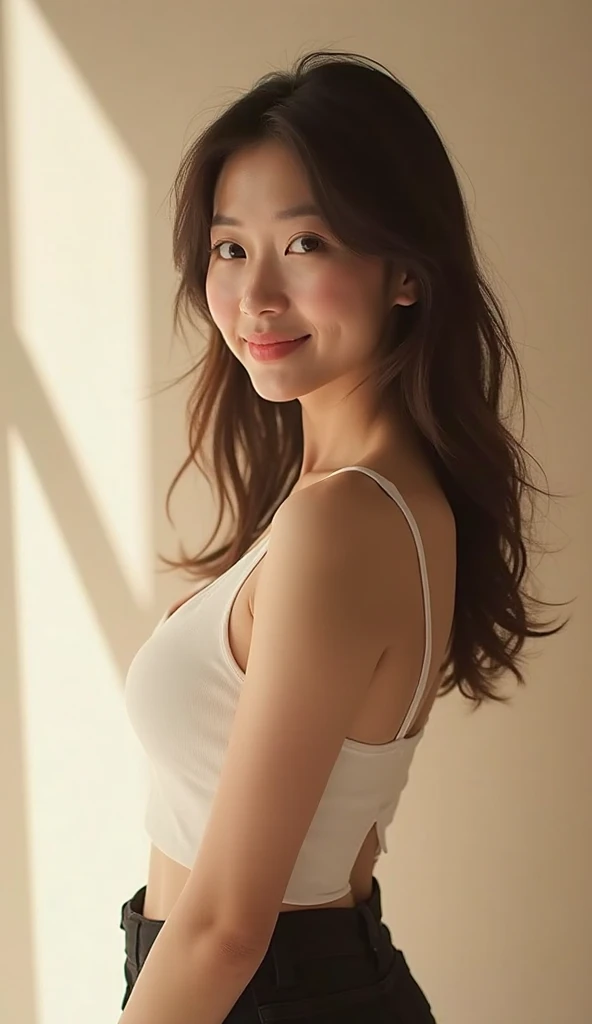 (masterpiece、top-quality:1.4)、(modern day)、(cowboy shot)、1girl in、独奏、pov、SFW、 Stunning girlfriend、(is standing:1.1)、dynamicposes、an lingerie、cabelos preto e longos、Sweeped bangs、heart shape face、Elegant face、beautiful countenance、extra detailed face、highlydetailed skin、Skin pores、Subsurface scattering、Realistic pupils、large full breasts、 affectionate smile、looking at the viewers、blushing all over the face、Fill your lips、Have one coffee cup、at centre、 coffee shop in the background、the city street、A clear day、the wind、细致背景、depth of fields、Atmospheric perspective、Volumetric lighting、foco nítido、 absurderes、Realistic proportions、Superior anatomy、