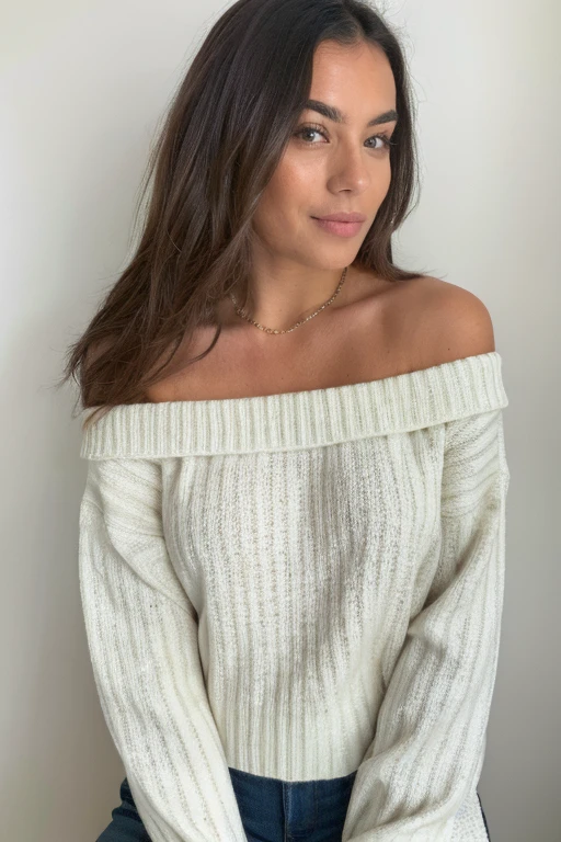 ((best quality)), ((masterpiece)), (detailed), 1girl, off-shoulder sweater,