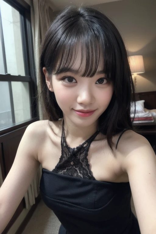 (Best-quality, Masterpiece, Ultra-High-Resolution, (Photorealistic:1.4), Raw Photo, depth of field, professional lighting, perfect anatomy, extremely details), ((((Magnificent-view)))), ((on balcony at luxury-hotel-suite)), 1girl, -yeld, thost famous Japanese-idol, dynamic-pose, wearing sexy ido's costume, looking at viewer, ((innocent-smile)), ((extremely cute and extremely childish face like the most popular Japanese-idol, ((extremely cute and extremely big black-eyes)), extremely beautiful black-long-hair, (((extremely beautiful and extremely realistic skins))), extremely cute lips, extremely cute long-eyelashes, extremely skinny body))
