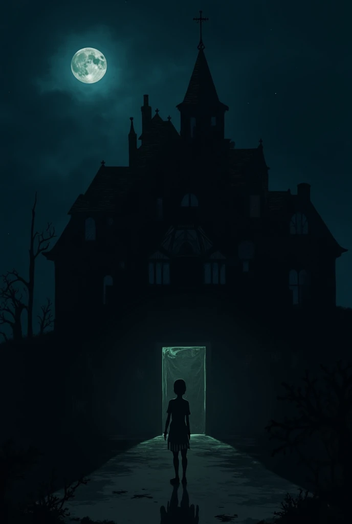 In cinamatic 3d cartoon "For a captivating 16:9 thumbnail image, consider incorporating the following elements:Mysterious Mansion Illustration: A depiction of an old, dilapidated mansion with a mysterious and eerie atmosphere. The mansion could have broken roofs and darkened windows.Dark and Foggy Background: Surround the mansion with darkness and fog to enhance the mysterious ambiance.A Mysterious Mirror: Include a large mirror in one of the mansion's rooms, with a strange and enigmatic face appearing in it.Glowing Light Effect: A subtle, mysterious light emanating from the mirror to draw attention.Main Character Arjun: Show a young man (Arjun) approaching the mansion or peering into the mirror. He should be depicted in a daring and adventurous manner.Story Title: Clearly display the story's title, such as "The Mysterious Mansion" or "The Enigma of the Abandoned Mansion," in a stylistic font."