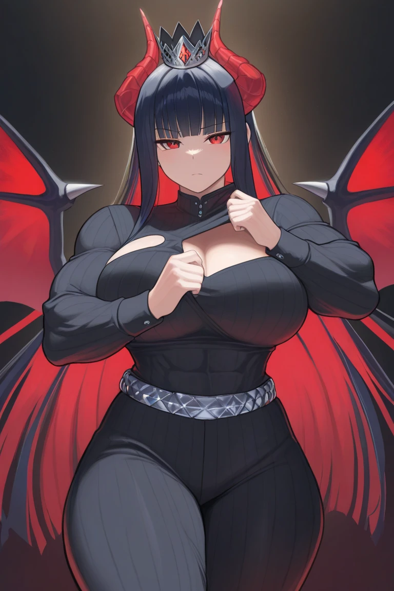 A woman in a black and white dress with a red cape, Enchanting anime girl, Beautiful and attractive anime woman, Cute anime waifu in a nice dress, ayaka genshin impact, have large breasts, biomechanical tits, Anime Goddess, marin kitagawa fanart, tits, tits proportions, Fine details. Girls' Frontline
