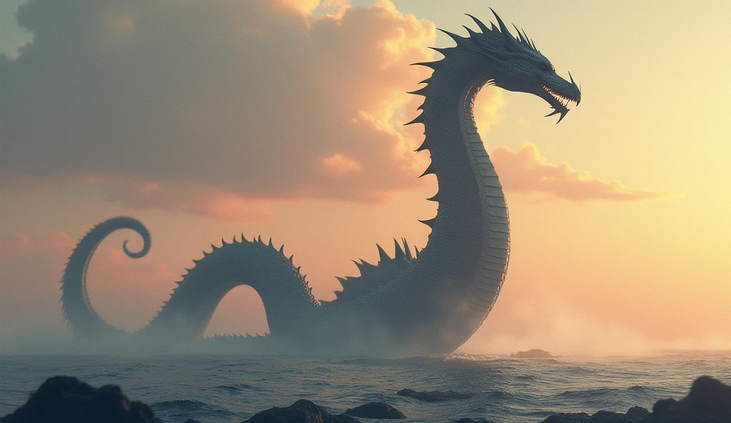 The sea is a deep dark golden dragon
