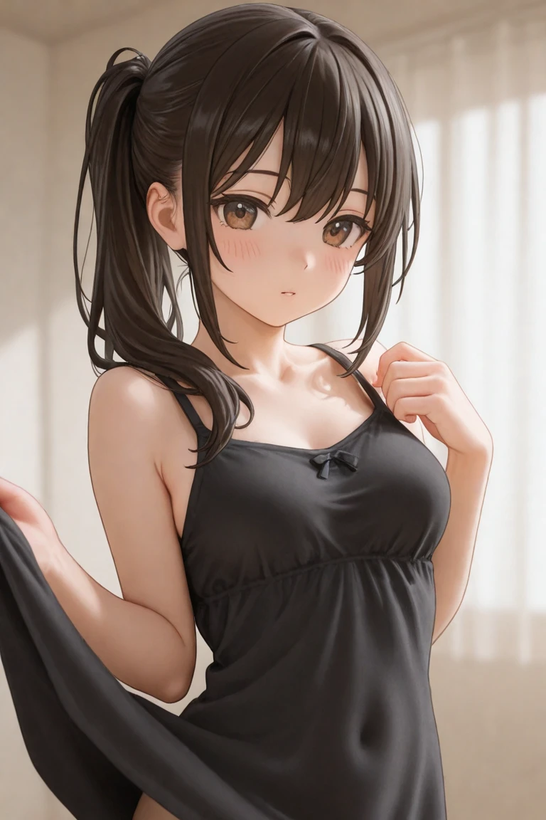 1girl,solo,yuuki mikan,, ,brown hair,, ,1girl,,,small breasts,(spoken heart),(((idol costume))),my room