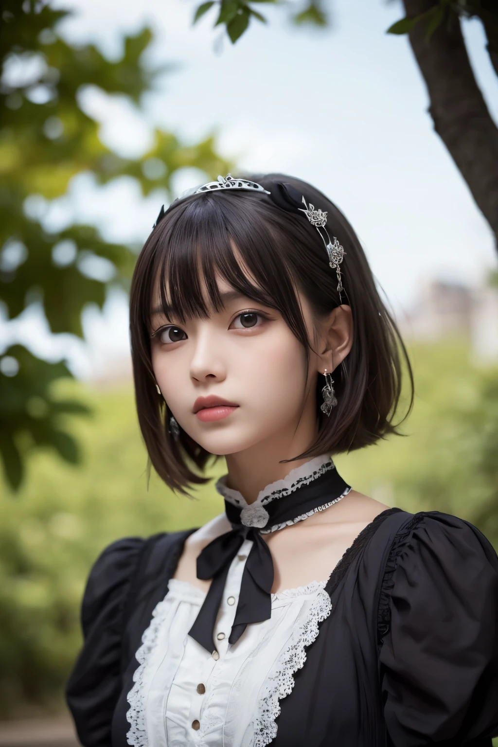 masterpiece, best quality, girl, an exquisitely detailed and beautiful face and eyes and skin, slender body, parted bangs, gothic lolita