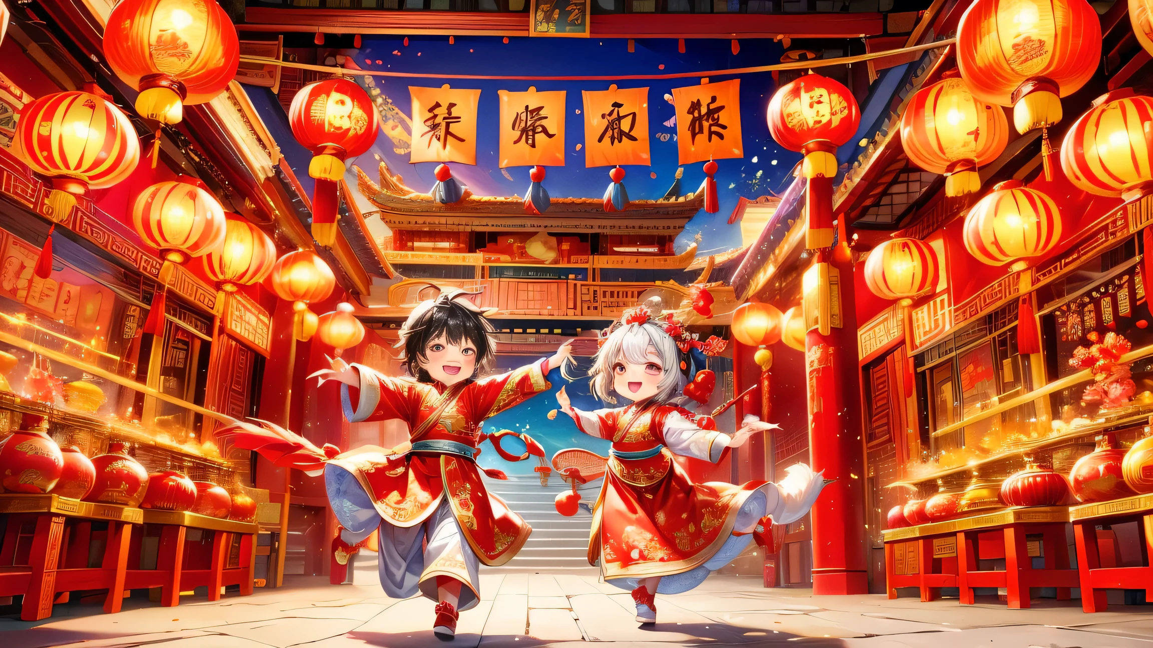 (super fine,HD:1.2),Extremely cute toddler princess,Chinese dragon,Chinese New Year Celebration,firecrackerecrackers,red spring couplets,bright colors,traditional clothing,Joyful and peaceful atmosphere,lantern,auspicious symbols,dragon dance,Festive decorations,Lively crowd,Happy s,Dynamic expressions,Fine dragon scales,The embroidery is exquisite,The pattern is fine,spinning dragon tail,Dynamic movements,Traditional music,Rhythm drum beat,Laughter,Gold ornaments,Auspicious red,Bustling street,Excitement in the air,bright lantern,Energetic energy,cultural heritage,festive atmosphere,Traditional customs,prosperity and good luck,A vibrant celebration,heartwarming reunion