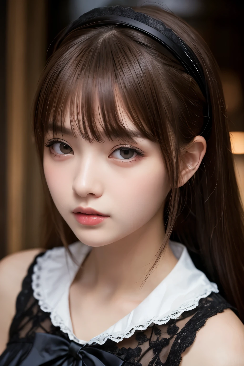 masterpiece, best quality, girl, an exquisitely detailed and beautiful face and eyes and skin, slender body, parted bangs, gothic ta