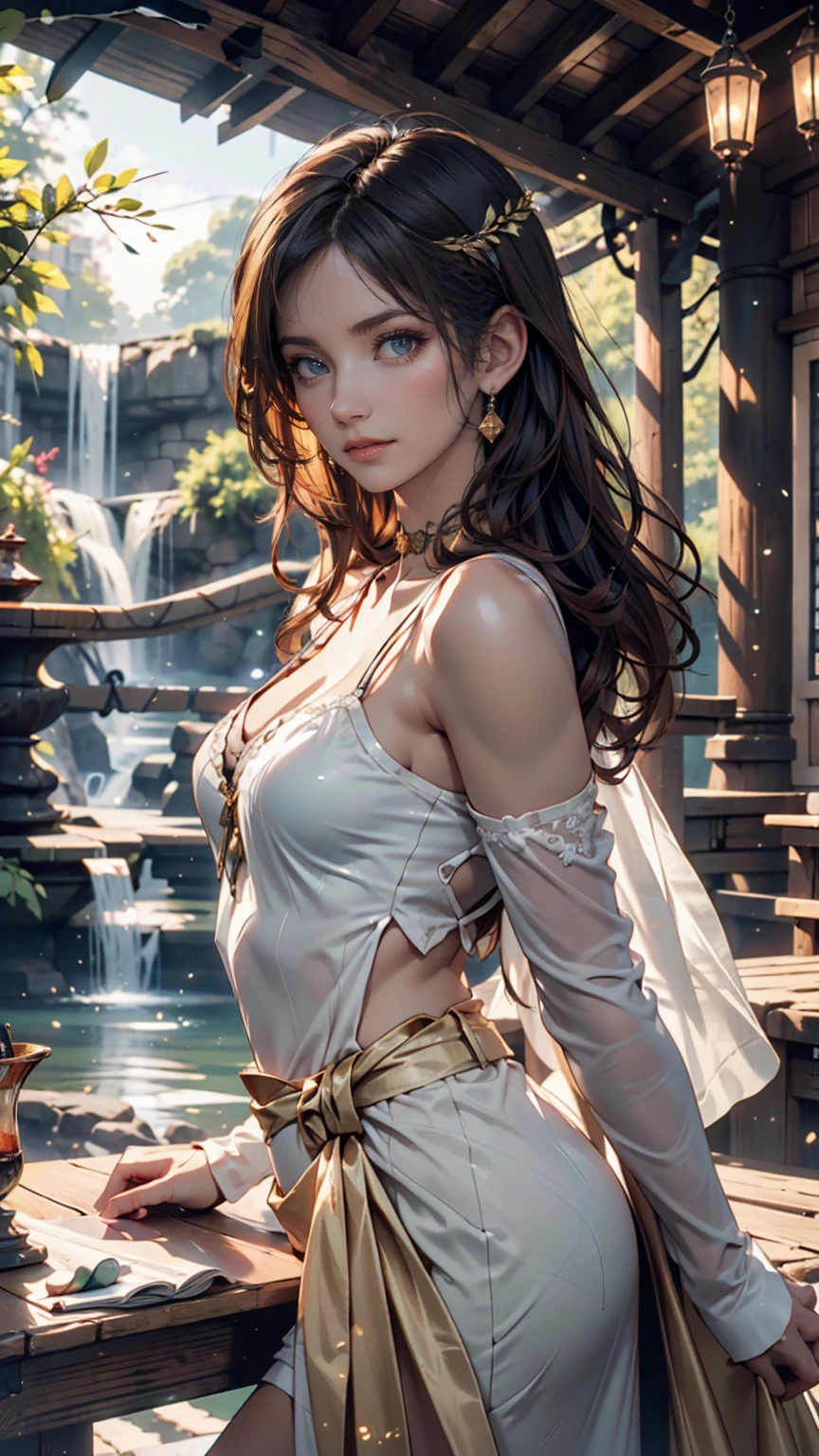 Best Picture, Masterpiece, 4K, High Quality, One Adult
Woman. The woman has brown hair. Her hair is straight, bobbed. Long slit eyes, green eyes,
Model like beauty, perfect proportions. Perfect legs. Perfect arms. Tank top, navel-baring look, tight miniskirt. High heels. 
(A woman stands in the grass in the forest.
She has a blush on her cheeks and a mischievous smile on her face.


Even over clothing, one can see the large, full breasts and erect nipples.
