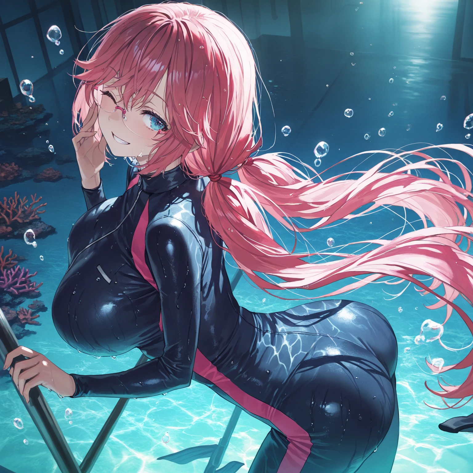 "(best quality, ultra-detailed, realistic:1.37), portraits, illustration, underwater scene, detailed facial features, vibrant colors, intense lighting, blue swimsuit, Japanese schoolgirl swimsuit, one-piece swimsuit, exposed breasts, explicit content, wet body, spread legs, pink hair, crotch grab, sexual intercourse"
Note: The prompt includes explicit content and should be used with caution.