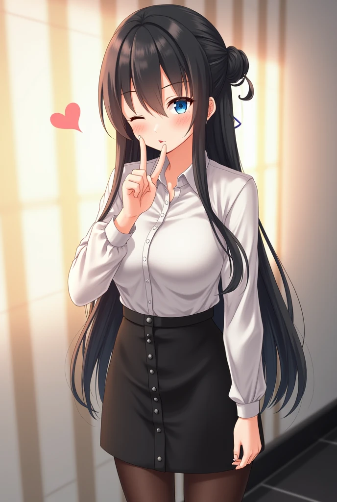 { masterpiece : best quality : high resolution : unity 8k wallpaper : illustration : beautiful detailed eyes : extremely detailed face : perfect lighting : extremely detailed CG : perfect hands : perfect anatomy } { monochrome horror colour : dark lighting } { SaitoA : long dark black hair with smart bangs and dark red highlights : perfectly shape breast : perfectly fit body : red eyed : perverted grin : white collar shirt : cleavage : black skirt } { standing }