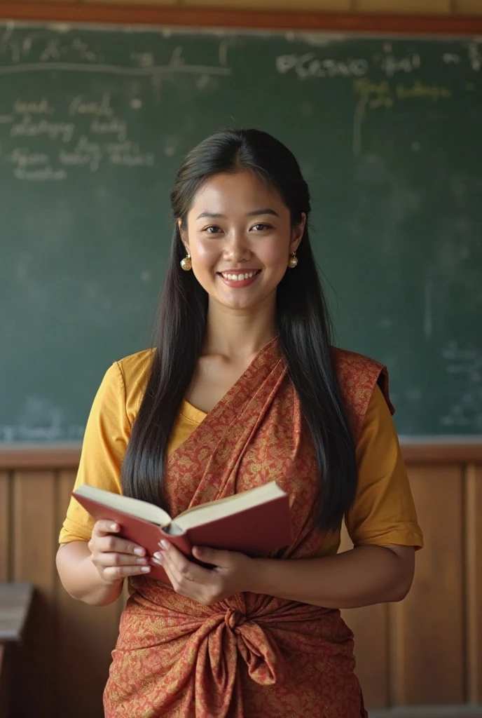 Young english teacher wearing saree
