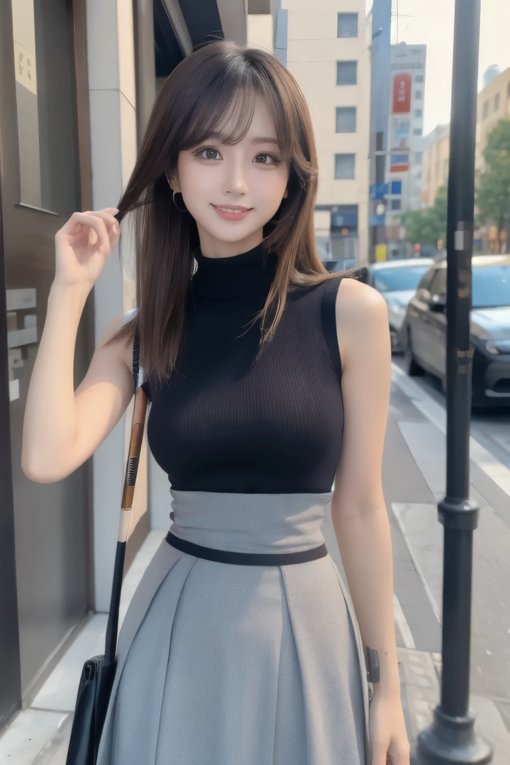 masterpiece,best quality, ultra highres,8k,16k,delicate photography, sharp line, sharp focus, (perfect anatomy:1.5), RAW photo, resolution,realistic,ultra detailed,sharp focus,RAW photo,白,蒼,黒,UHD,
BREAK,
22years old,beautiful Japanese girl,
beauty hair,color contact eyes,long lashes,large breasts,
(mock neck sleeveless knit shirts),(high waist pencil long skirts:1.5),pantyhose,high heels,
BREAK,
walking,smile,Photo style,(full shot),in the city,momo,1girl,gal.safetensors,sagging
breasts,