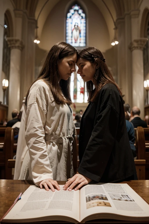 a priest fucking a couple of lesbians in a church