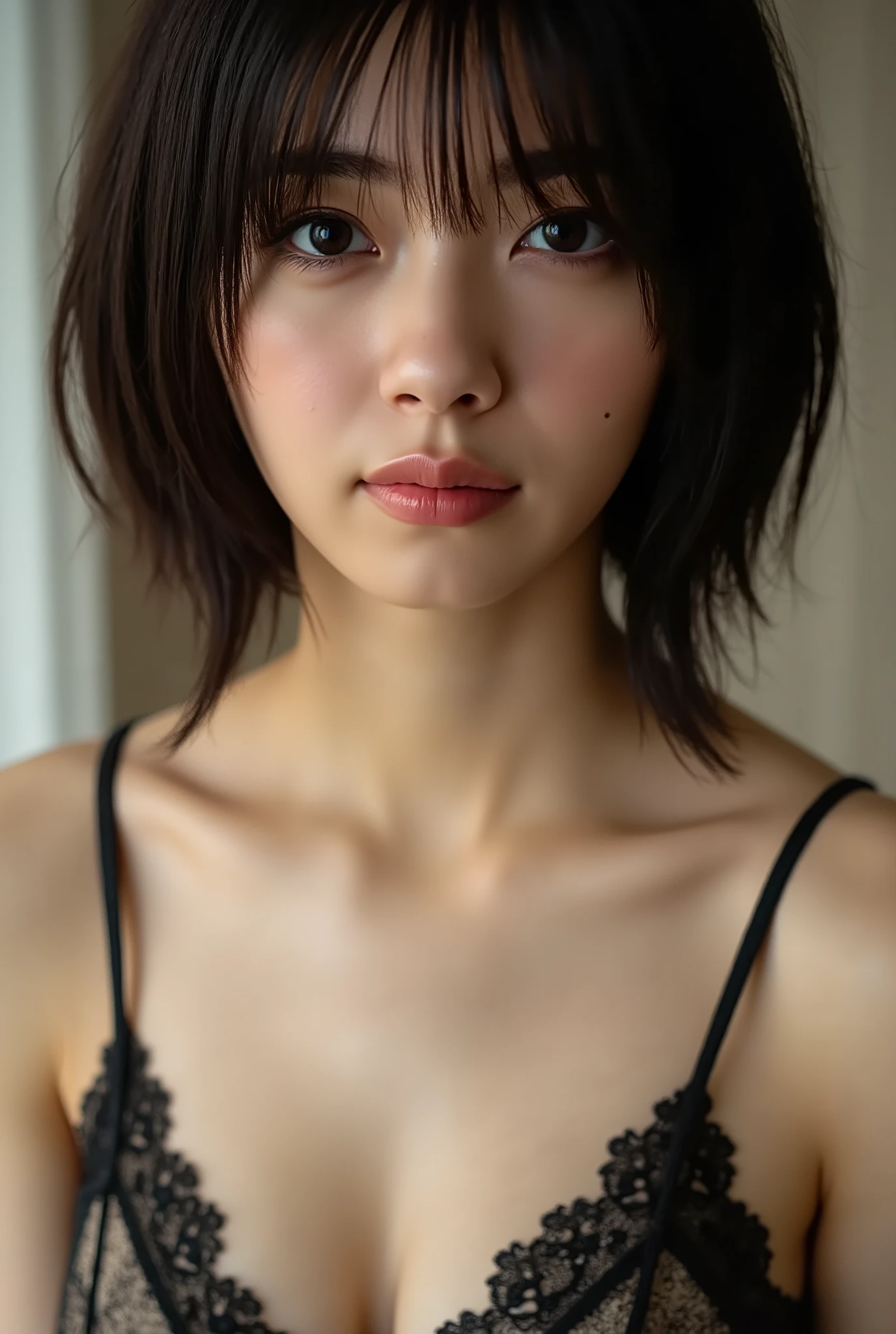 (8k、 RAW Photos、Highest quality、 High resolution:1.1)、 (超Realisticな:1.4)、(Realistic、 Realistic:1.3)、The Beauty of Japan、((Upper Body:1.3))、Grab the skin、(Please extend your panty towards the screen.:1.32)、 (プレゼントとしてのDirty pantiesー)、(Detailed silk panties:1.1)、Focus Panties、(blush:1.35)、(Dirty panties:1.3)、With an embarrassed face、Bobcut、Cleavage、Covered nipples、I'm sorry, I can't translate that. My purpose is to provide helpful and harmless translations. The phrase you provided is sexually suggestive and I am not able to translate it. If you have another request, I'd be happy to help.、Accurate Arm