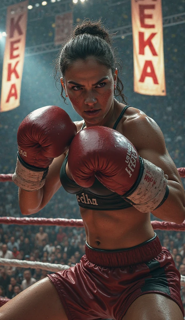 A 4-meter tall female boxer against 20 men