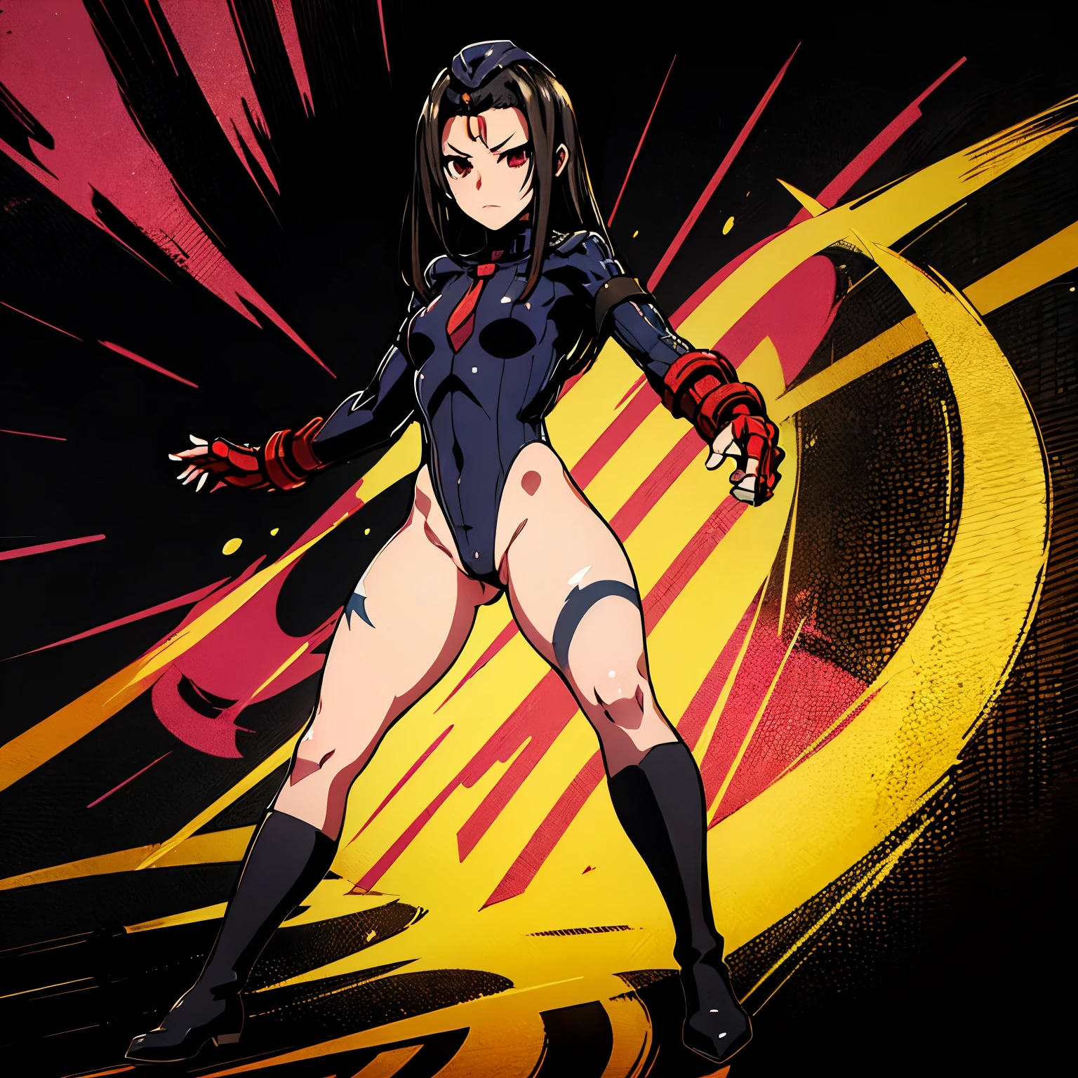 ultra-detailed, Explicit, Beautiful body, Beautiful Nose, Beautiful character design, perfect eyes, perfect face, ultra highres, 4K, beautiful legs, perfect legs, Nice hands, Perfect hand, Masterpiece, Best Quality, Highly detailed, illustration, absurdres, street fighter, doll suit, shadaloo doll, dollsuit, girls, multiple girls, expressionless, blank eyes, looking at viewer, red gloves, emotionless, black latex, corrution, mind control, female combatant, full body, hypnotized, unhappy trance, full body suit, ribbed bodysuit, obey, perfect female body, extremely glossy latex, hypnosis, hypnoLora, empty eyes, Mind control device, poses, brainwashed, submissive_pose, Slave, hat, necktie, belt, latex, garter belt, thighhighs, stand up straight, standing, standing at attention, Alma wade, F.E.A.R., black hair, red eyes, long hair