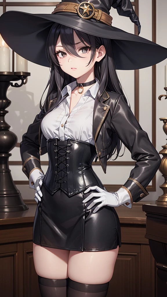 A masterpiece of modern digital ANIME art in 2.5 D style.Best image quality with high resolution .Beautiful and skillful image composition .Beautiful perspective of the image.Not a lot of soft pastel colors.
Accent in portrait style.
Perfect and correct body proportions . Realistic anatomy of hands, legs, body.One beautiful young woman . Very long black hair with trendy quiff and inner hair glow . Dressed in a women's business suit with leather belts .
Strict look to the side or to the camera. Leather driving gloves on her hands .
The character is sitting on a large, massive vintage armchair. Atmospheric character pose.
The background image shows a beautiful and intricate detective's room without many details but very detailed and in vintage style