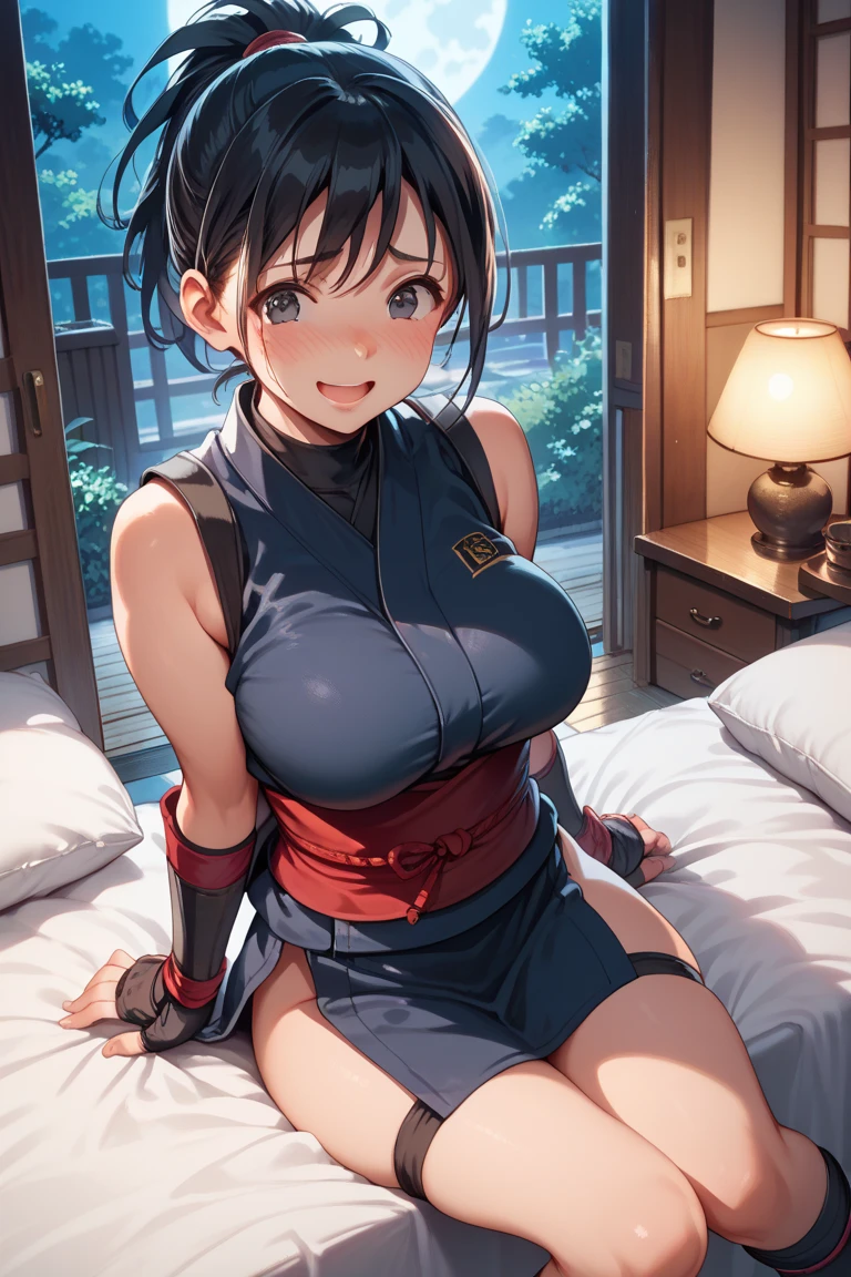 in 8K、top-quality、masterpiece、ultra-detailliert、Ultra-high resolution、Anime style、(1人の女性)、natta、darkened room、On the futon、fullnude、Hakata yukata、Wide open chest、bare shoulders、embarrassed from、Red face