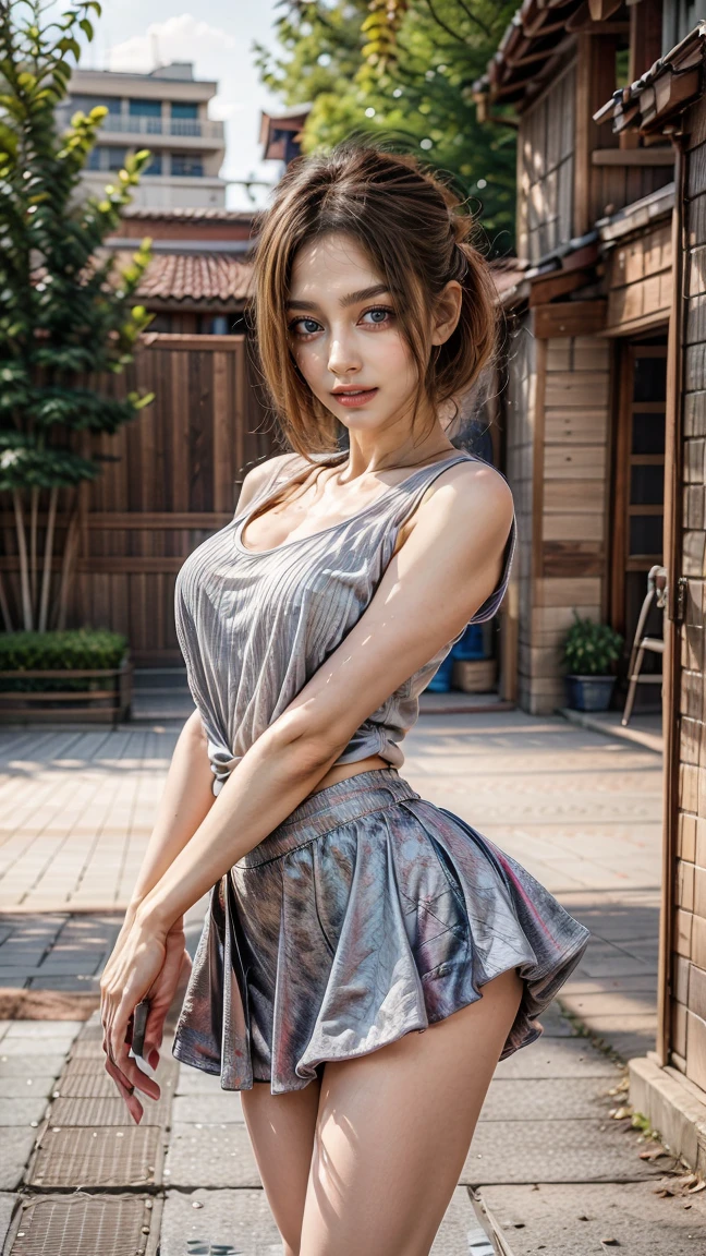8K quality、High resolution、Realistic skin texture、High resolutionの瞳、woman、Sleeveless tennis wear、Miniskirt with no panties、Princess Hair、thin、Bare crotch、リアルなwoman性器、Small breasts、Blonde、thin脚、Sweating profusely、Sweat accumulates in the chest、garden、Well-groomed navel、Lean forward and place your hands on the chair、Touching the groin、Ecstatic expression、Shooting from behind、Bare back、ラケットのグリップをwoman器に入れる、Grab your ass
