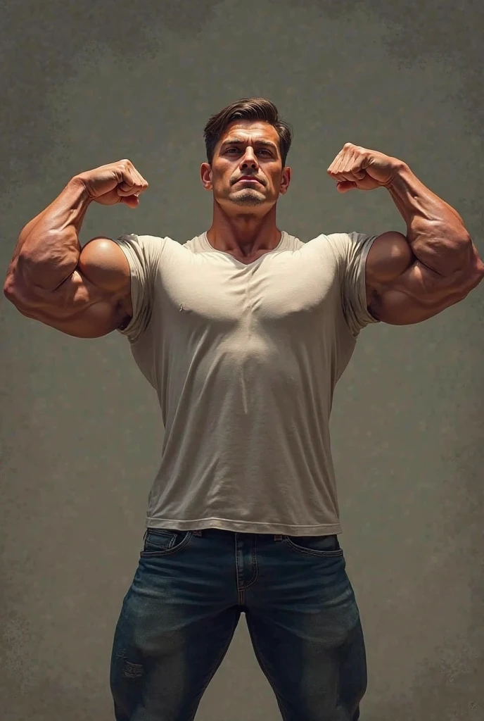 (RAW photo), 1boy, lylerourke, <lora:LyleRourke:0.75>, tank top, running, grey background, muscular