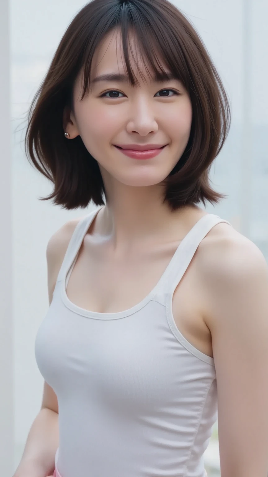 8K, Ultra-high resolution, Highest quality, masterpiece, 三分割法によるphotograph,Surreal, photograph, 1 Girl, (:1.3), pretty girl, Cute face, Beautiful eyes in every detail, 細かくdetailedに,masterpiece,, One Girl:1.2, Japan Female Announcer,whole body,sports gym,Bra Top,Skinny Shorts,Tight fit,A towel around his neck,Sweat is dripping from my chest,Refreshing sweat,Full of sex appeal,Attractive thighs, Sensual,A carefree smile,Heal the heart,Black Hair,Short Bob,Looking at the audience、beauty,Long neck、Laugh a little、Please close your mouth and laugh、(((Ideal body type))),A cup small breasts :2,、Portraiture:2、Perfect Anatomy、鮮明なdetailed、detailed、Surreal、Light and shadow,Strong light