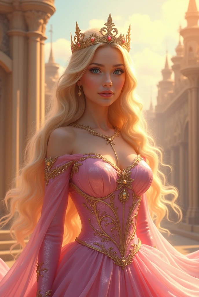 (extremely detailed CG unity 8k wallpaper, masterpiece, best quality, ultra-detailed), (best illumination, best shadow, an extremely delicate and beautiful), ((Margot Robbie as Barbie doll)), Beautiful children's book illustration of happy world of Barbie, graphic design. digital art