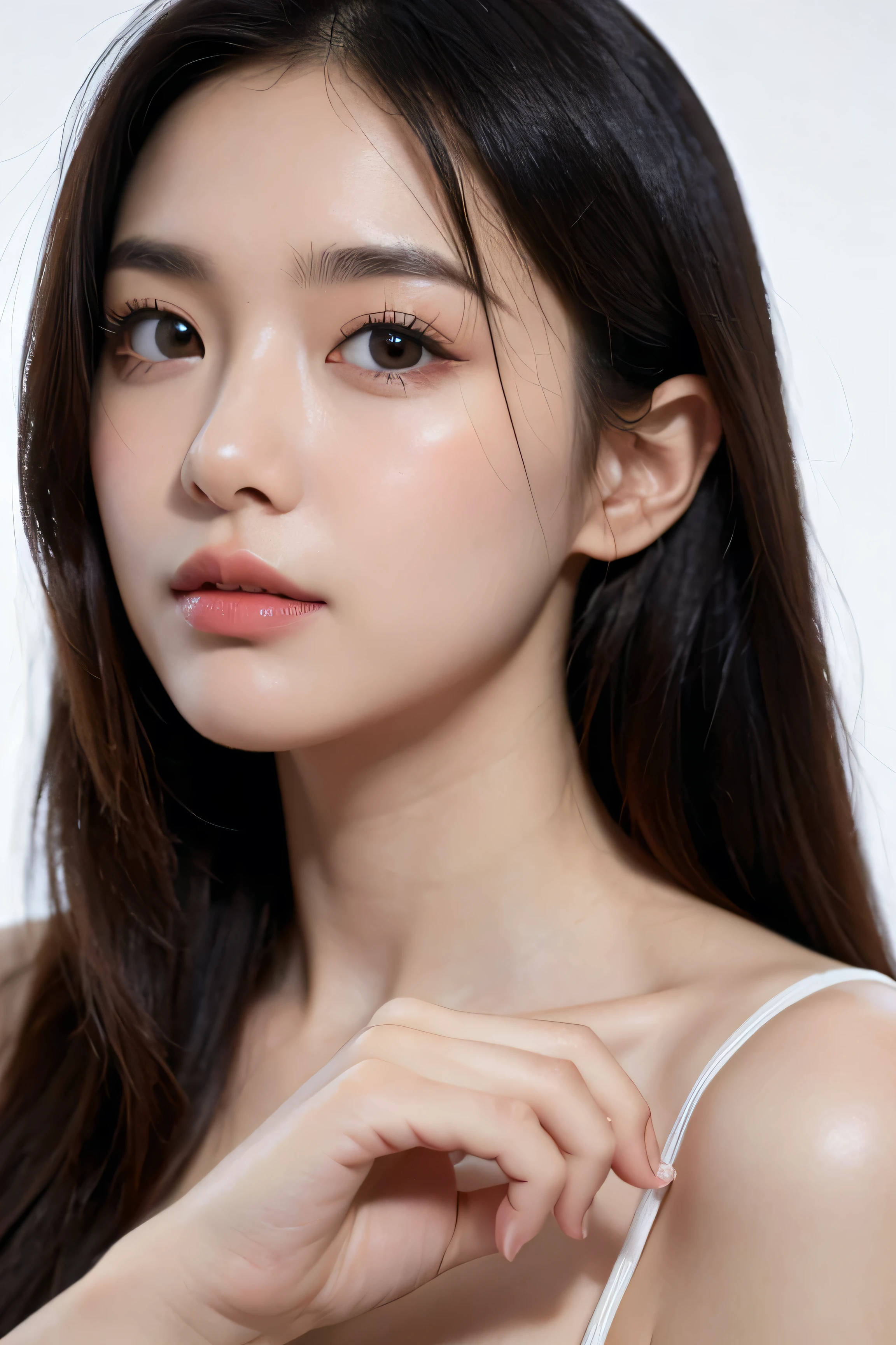 korean girl, very beautiful face, (photo realistic:1.4),(masterpiece, 4K, best quality, ultra detailed),studio shoot,pictorial,photography,realistic eyes, Ultra-Detailed Face, Detailed Lips, normal hand, glossy lips, glossy face