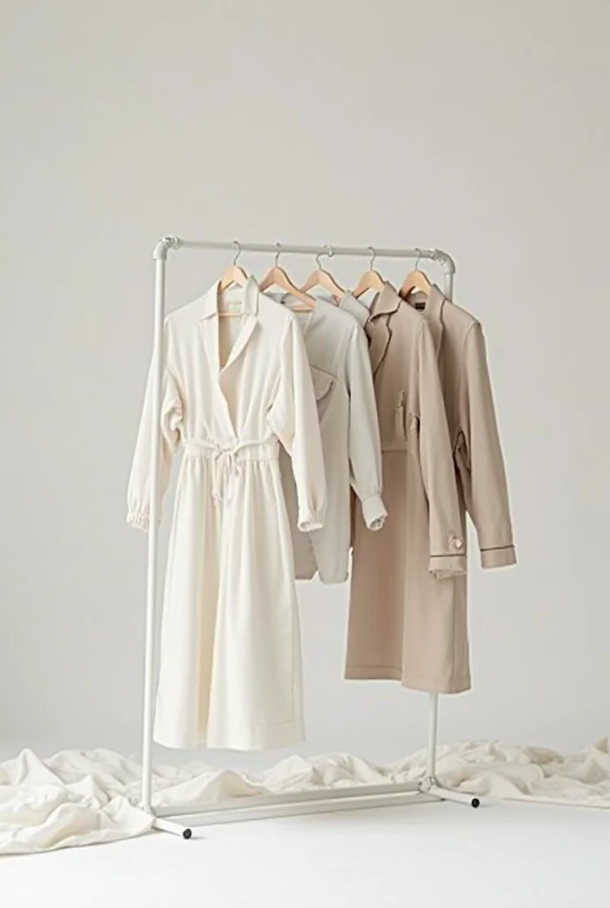 I want an image of different stylish masculine and feminine clothes for men and women that are environmentally friendly., for sale3 on hooks