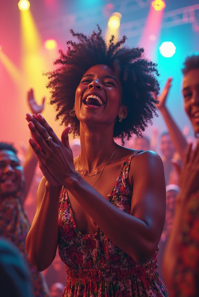 Make an image of a happy Brazilian funk singer