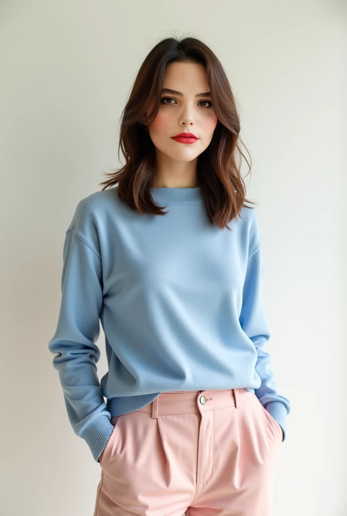 (​masterpiece, best quality:1.5), highest quality, High resolution, super detailed, Realists, Full body photo of a young European brunette, detailed and beautiful brown eyes, very detailed eyes and face, longeyelashes, the young woman wears a blue long-sleeved T-shirt with V-neck and long jeans, beautiful natural makeup, elegant and noble々Pose, Gardens as background, soft daylight, bright colors, fine brushstrokes, shiny fabric for clothing, beautiful color palette, glowing skin, First-class rendering, that captures every detail, enchanting atmosphere, subtle shadows and lights, (perfect anatomy:1.2), (The stunning young woman stands in a clothing store and is excited about the selection, browse through the clothes, (magnificent panorama view:1.2)