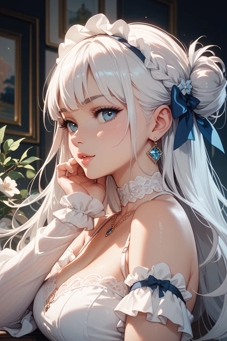 (ukiyoe painting:1.3),(3D Animation:1.3),(Grimm fairy tale world),(Aschenputtel,Cinderella,princess covered in ash:1.3),(Cinderella's Castle in the background:1.3),(((lace off shoulder white dress))),.(Make the subject look three-dimensional with the contrast of light and shadow),Cute and beautiful girl,Cute round face,Cute smile,with blush cheeks,Red Lip,(silver white hair,Floral braided headband,half up、Floral Braided Space Van,Voluminous Fishtail Braids,Twisted chignon,),(Bangs are see-through bangs),hair pin,hair adornments,detailed clothes features,Detailed hair features,detailed facial features,(Dynamic angles),(Dynamic and sexy poses),profetional lighting,Cinematic Light,(masutepiece,top-quality,Ultra-high resolution output image, depth of fields,) ,(The 8k quality,depth of fields,Anatomically accurate facial structure,),(Sea Art 2 Mode:1.3),(Image Mode Ultra HD,)