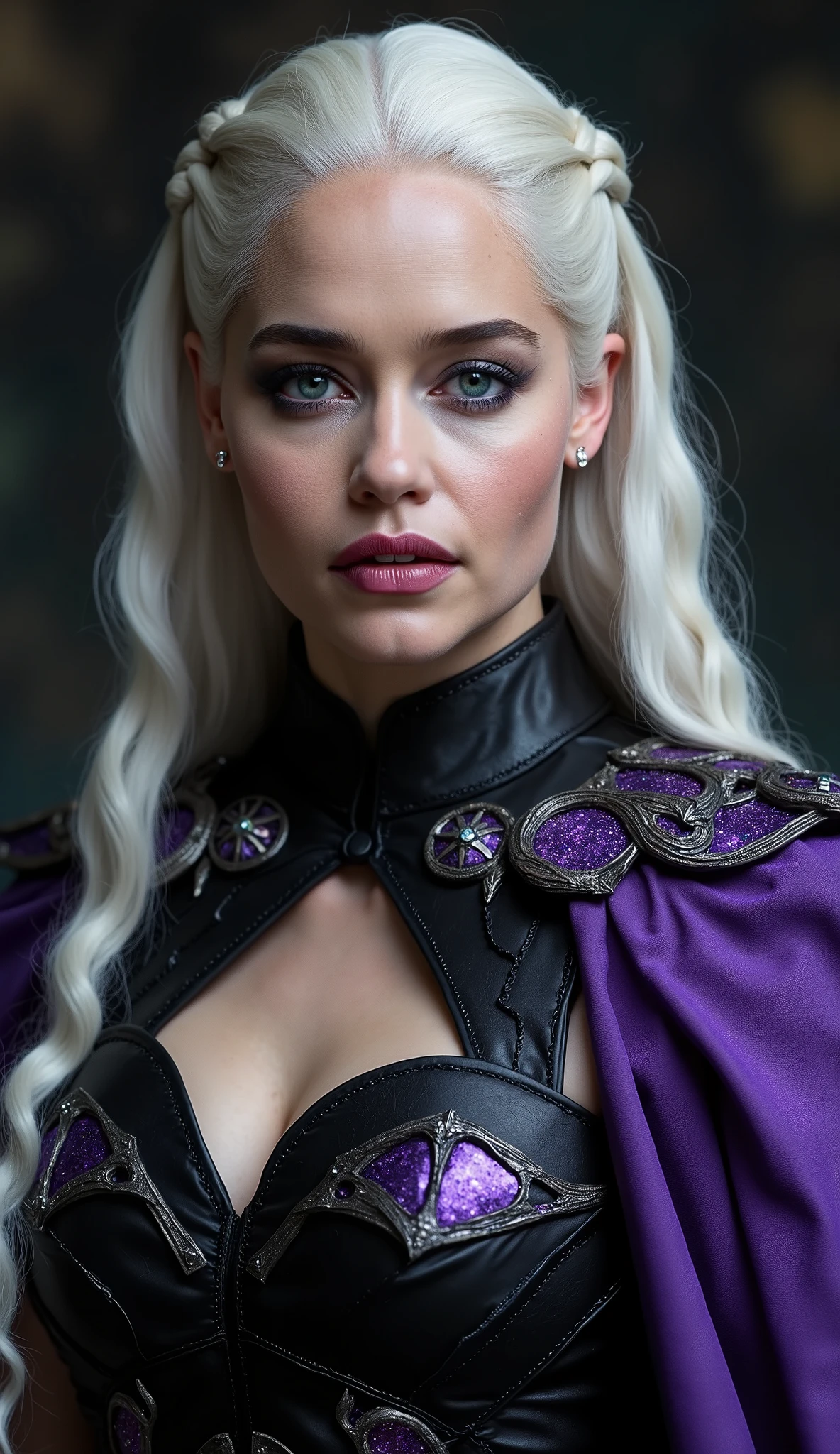 ability to combine your presence captivating with an aura of dark royalty, mild. She would perfectly personify the duality of the character: a powerful and elegant monarch, , Metallic details sculpted in elegant patterns would cover shoulder straps and armbands.
**Visual and Costume **
Imagine Jolie wearing real and imposing costumes, predominantly in shades of deep purple (, silver and black . The costume would be a fusion between an adorned royal robe and a touch of purple glitter around the eyes, reflecting its leader and fighter. Emilia Clark like Sindel would be a majestic and imposing vision of the queen of Edenia, over a long period cover would accentuate her intimidating presence.
Her long silver hair, , possibly with contrasting dark stripes, flowing as a symbol of her power and lineage, reforçando sua conexão com o misticismo e sua capa city devastadora de manipular o tom sedutor e ameaçador característico das ondas sonoras. Jolie's penetrating gaze, highlighted by dark makeup and a touch of purple glitter around the eyes, would convey a lot. The greatness of a queen in relation to the threat of a ruthless adversary.
**Performance and Personality**
Jolie would bring Sindel an interpretation that mixes sophistication, , a fero city e uma presença dominante. your voice, naturally strong and authoritarian, , the universe would echo with character. Your mastery over the dark arts and your iconic "Death Scream " would be represented with cinematic intensity, combining visual effects and expressions that highlight her destructive force.
This version of Sindel would not be just a villain or a tragic mother, , but a multidimensional character, capable of inspiring fear and respect in equal measures. ANGELINA JOLIE, with its history of papers powerful and charismatic, ) would lift Sindel to a legendary level, Bottom: city, Greg Rutkowski style . dramatic lighting. 8k