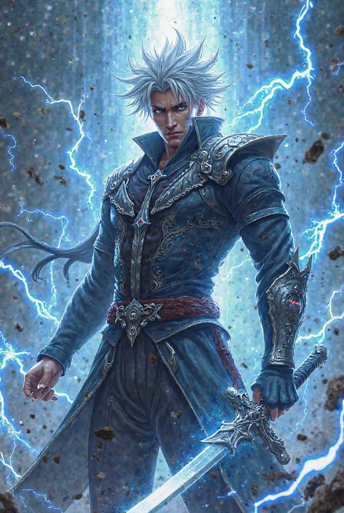 Cyberpunk male, fantasy world, dark background, clean design, epic instagram, artstation, colorful paint splatter, silhouette, hyper detailed intricate details, unreal engine, fantasy, intricate details, splash screen, complementary colors, Fantasy concept art, 8k resolution, deviantart masterpiece, oil painting, heavy strokes, paint dripping, (isolated on white background: 1.3), rainbow skin, (((handsome young man))), ((age:1.5) ), (glowing blue eyes), ((light eyes)), ((((short white hair: 1.1))), ((black clothes)), (prince\\(indifferent expression\\),, ( ((Wears high detail luxurious black robe))), white hair, frost magic, ((chest) --auto --v 6