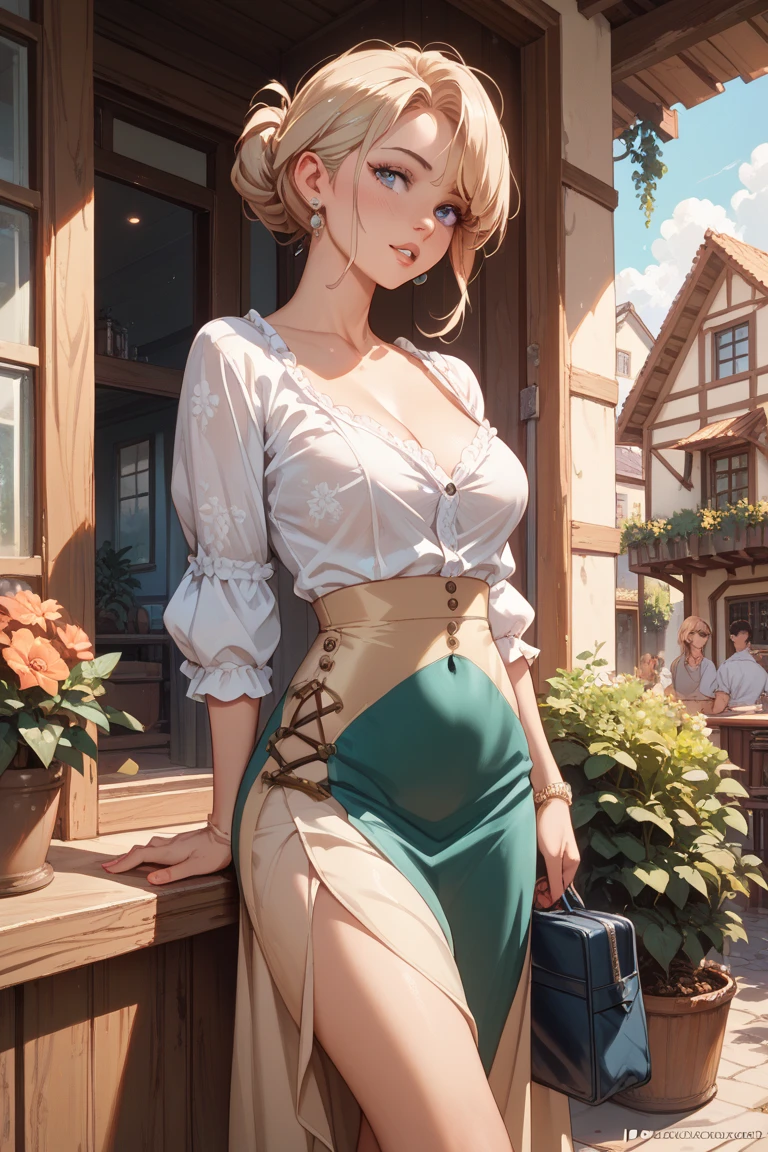 Highest quality、masterpiece、8K、Realistic、超High resolution、Very delicate and beautiful、High resolution、Muscle Girl、Gal、Perfect female body、Beautiful woman、Mature Woman、Blonde、ponytail、Bright green eyes、Six Pack、Toned body、Large Breasts、I can see your belly、pants、boots、Wild Pose、Full body emphasis、Simple Background、Elf