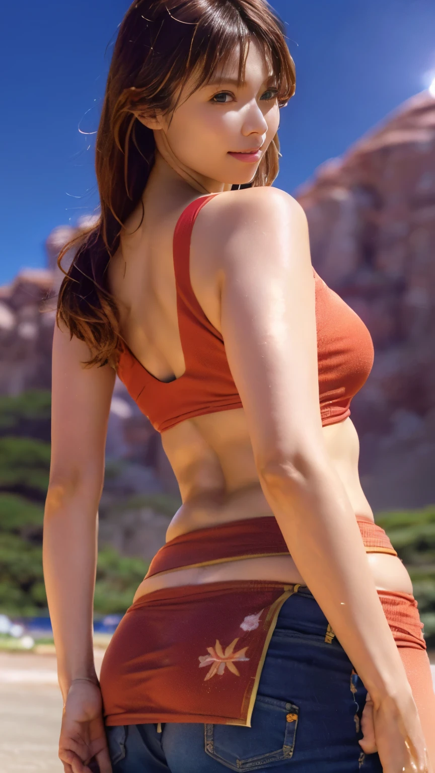 Kasumi, brown eyes, (best quality, ultra-detailed), (realistic:1.37), beautiful and detailed face, ultra-realistic texture, delicate face, delicate body, red lipstick, bright colors. High definition, 8K, well defined legs. angry expression