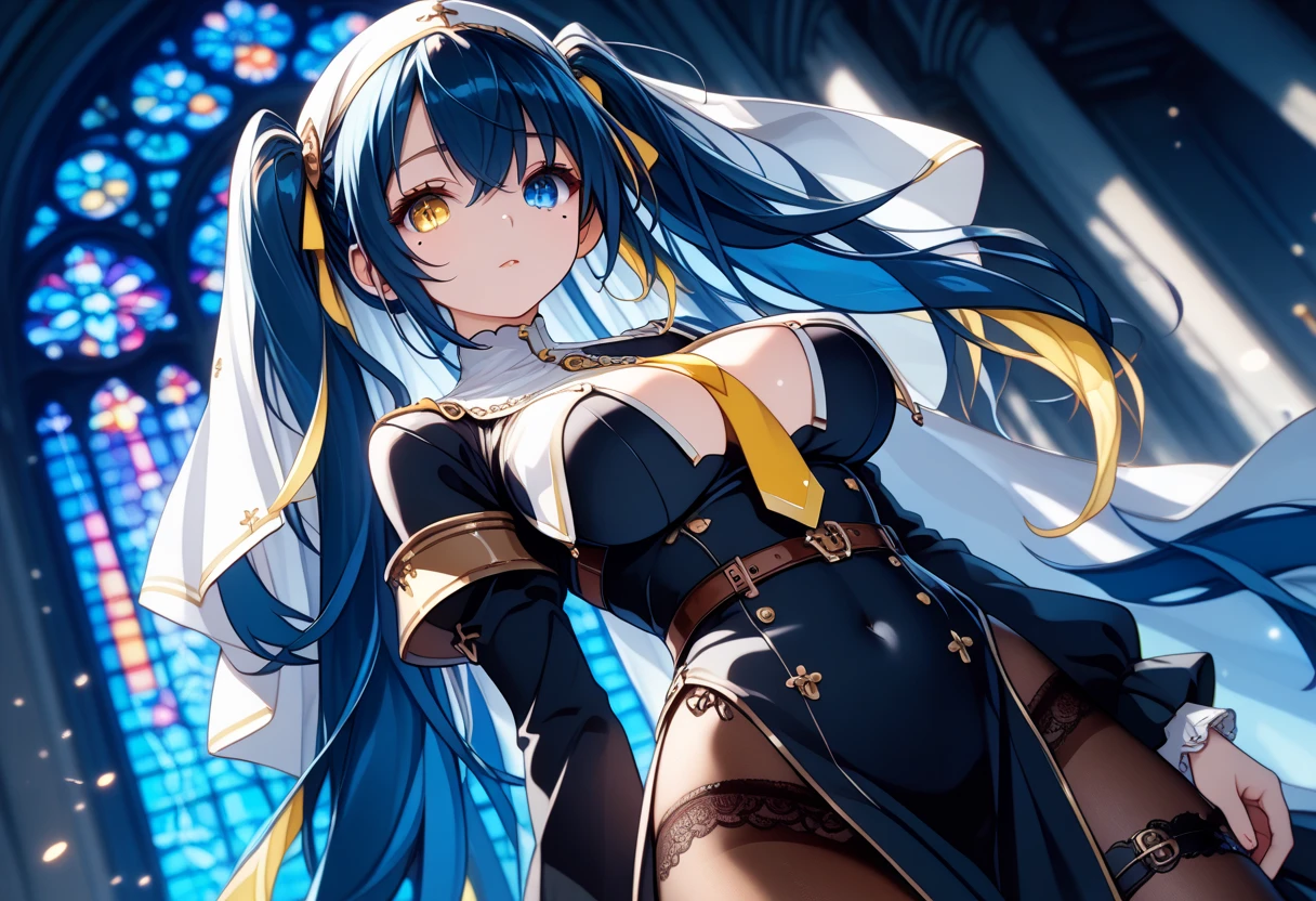 The perfect blue and indigo Extia Chevalier costume, Idol cosplaying as Blue and Indigo Extia Chevalier, masterpiece、1 beautiful girl、Fine Eyes、Puffy eyes、highest quality, 超High resolution, (reality: 1.4), Cinema Lighting、Japanese、so beautiful、Beautiful Skin、(超reality的な)、(High resolution)、(8k)、(Very detailed)、(美しくFine Eyes)、(Very detailed)、Thigh-high stiletto boots、