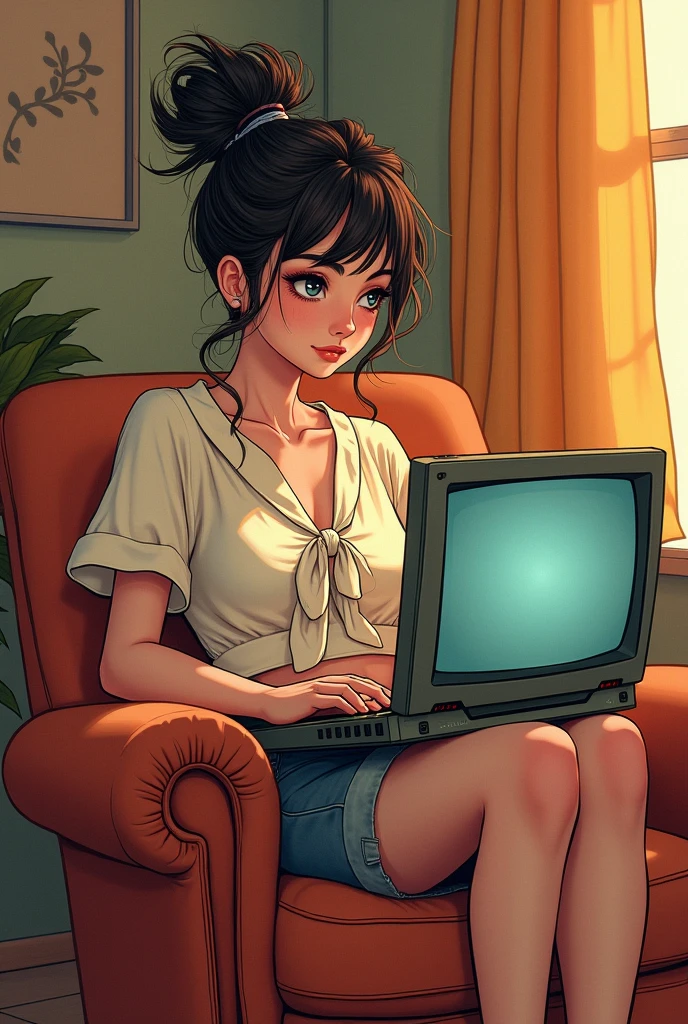 Chestnut woman + big, intense brown almond-shaped eyes + short straight hair + Fitted green dress + Brazilian