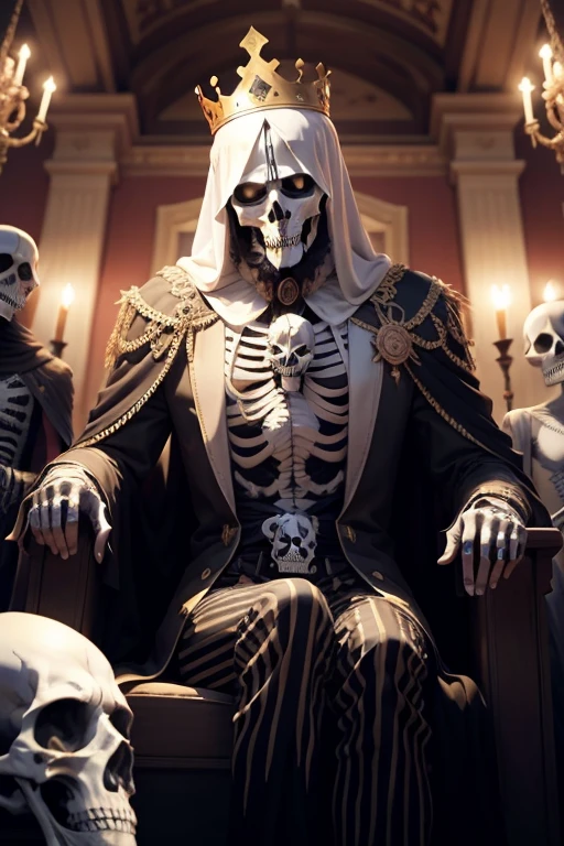 In this stunning character portrait, we see Dry Bones, embodying the regal essence of a medieval king. With his bony frame elegantly positioned, he sits upon a majestic throne, exuding a sense of dignified authority. The artist has captured every intricate detail, from the intricate crown atop his skull to the delicate robes draping over his skeletal form. Despite his lack of flesh, Dry Bones commands respect and admiration through his noble demeanor, reminding us that true royalty transcends physicality.