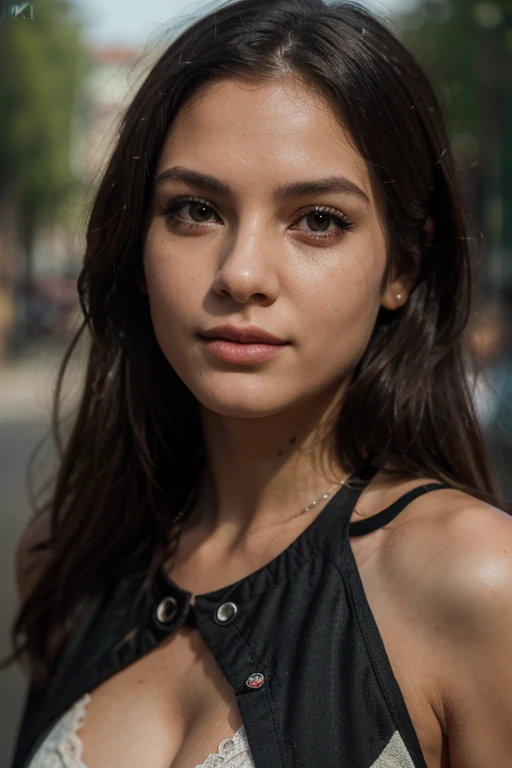 (obra maestra:1.2), (mejor calidad:1.2), ojos perfectos, cara perfecta, perfect lighting, 1 chica, Gothgal hembra madura de pie con las manos delante, pelo largo, peinado intrincado, constituir, labios negros, thick eyelashes, sad, melancholia, wearing a gothic costume, vestido blanco y negro, volantes, cintas, mangas hinchadas, hombros descubiertos, gargantilla de encaje, joyas, peaceful, Tranquilo, enfriar, fondo exterior detallado, Precioso paisaje, Fancy, verano, soleado, bronceado, flores, trees