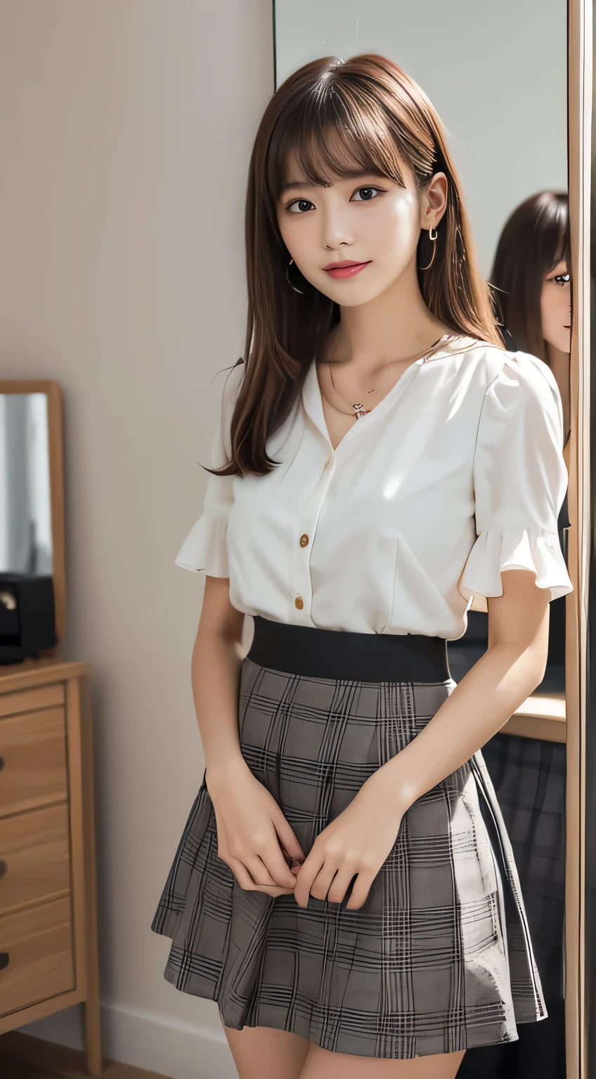 White blouse、Blouse with short sleeves、Black Pants