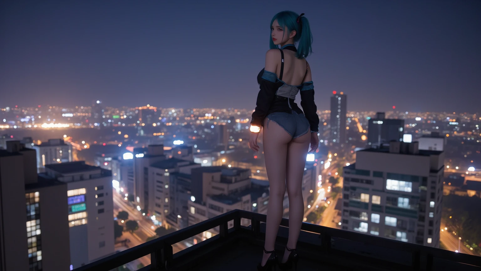 Masterpiece, best quality, 16k resolution, NVIDIA RTX Ray Tracing technology, Create a 4K resolution, ultra-realistic, and extremely detailed artwork, award winning, retina, soft light, sharp focus.(hyper-realistic:1.4), (full body:1.5), (Night, night time:1.4), (rear view, from behind)
cyberpunklucy, lucy, short hair, bangs, blue eyes, blue hair, multicolored hair, makeup, multicolored eyes
NSFW, naked pussy, naked ass, bottomless, face down, ass up, (BENT OVER, LEANING FORWARD)
Standing, ass up, open stance
Indoors, bedroom, city, moon, night, sky, clouds,
FULL BODY SHOT, ultra wide angle, textured skin, face detail, clean skin, perfect hands, perfect anatomy, anatomically correct