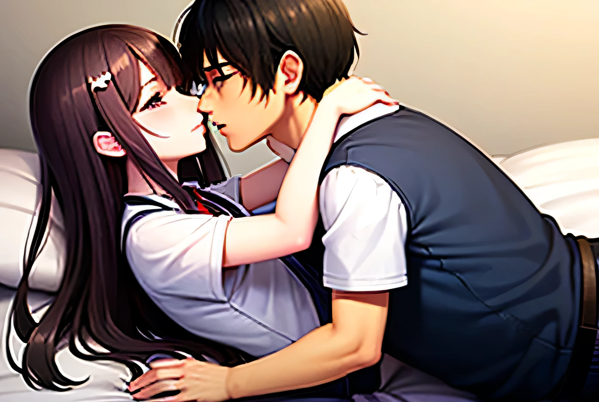1boy and 1girl, kiss, <lora:animeKissesLocon_v1:0.8>, school uniform