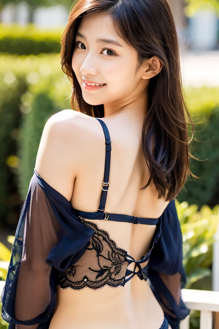 Transparent tank top、Transparent nipples with a sheer look、See-through transparent underwear、Leaning forward、Accentuate your butt、forest、Indigo Hair