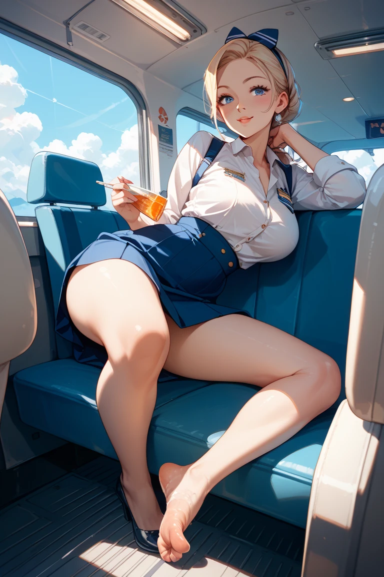 "(masterpiece, High resolution, Ultra High resolution, 4K) Blonde, 19 year old Japanese woman, mini skirt, Accentuate your thighs, White thighs, Soft thighs, Glossy thighs, Large Breasts、Sitting on a train, With legs apart、Embarrassed expression、Facing angle, (Angle from below),sitting in a train seat,Sit in front,Zoom camera on crotch,Put your feet on the train floor,whole body,Watch only viewers", Highest quality, 超High resolution, (Realistic:1.4),, High resolution, detailed, RAW Photos, sharp, Nikon D850 film stock photo by Lee Jefferies 4 Kodak Portra 400 camera F1.6 Lenses、Rich colors、Ultra-realistic and lifelike textures、Dramatic lighting、Unreal Engine、Art Station Trends、Cinestar 800,