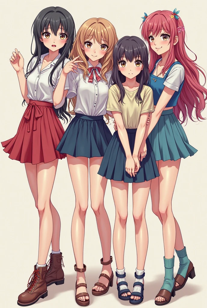 4 girls in short skirts showing panties